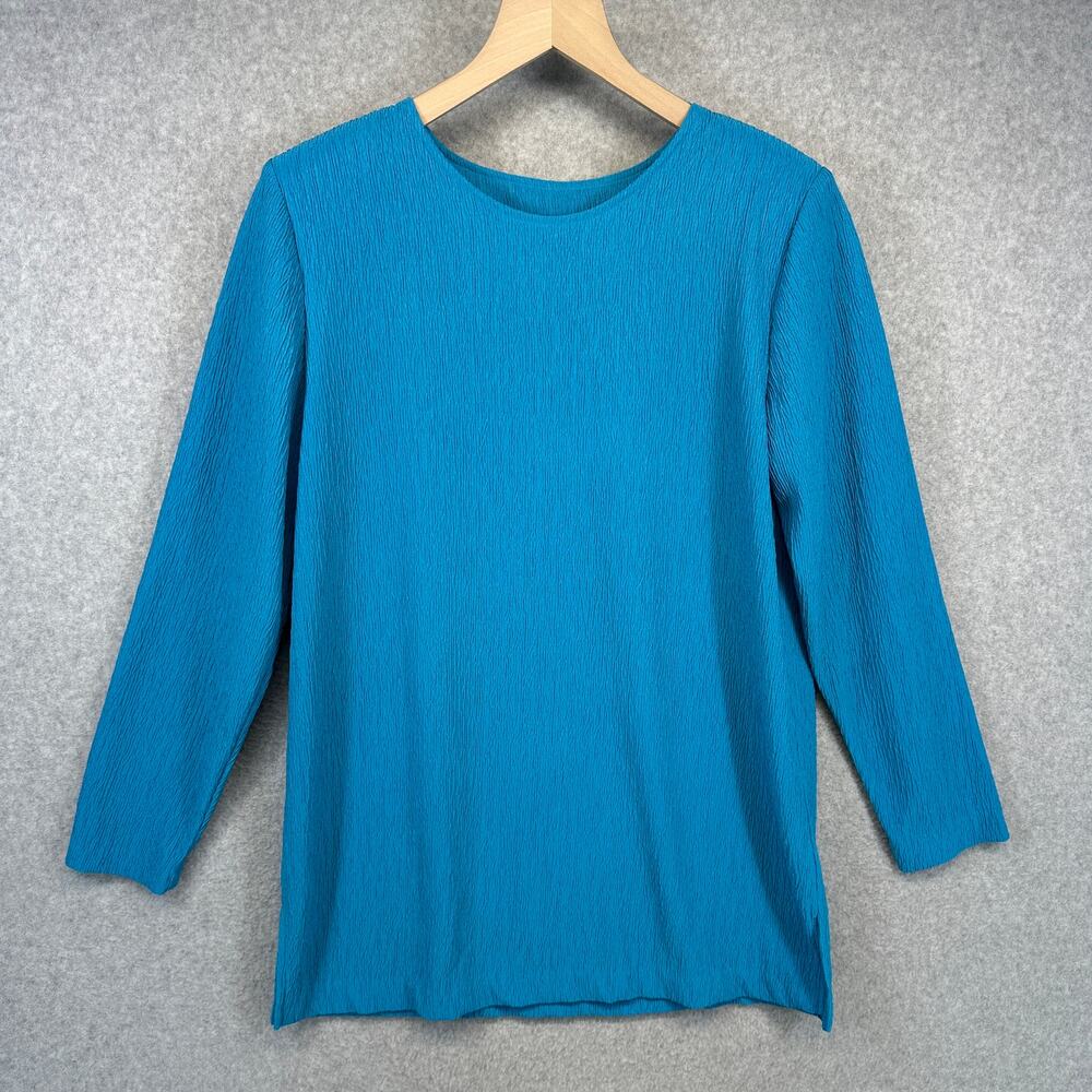 Liz Baker Essentials Top Womens Size 8P Blue 100% Polyester Long Sleeve Pullover